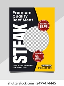 Steak beef vertical flyer or poster promotion template