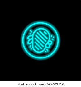 Steak blue glowing neon ui ux icon. Glowing sign logo vector