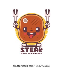 Steak cartoon mascot. grilled meat vector illustration. isolated on a white background