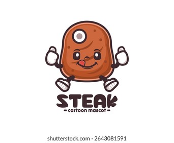 Steak cartoon mascot vector illustration. in outline style.