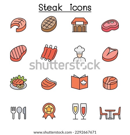 Steak color line icon set