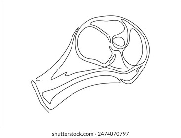 Steak continuous line drawing. One line art of veal, pork, beef, veal, meat on the bone.