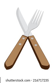 Steak cutlery set - fork and knife - cross - vector