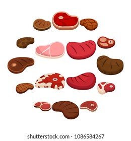 Steak dinner grilled beef icons set. Flat illustration of 16 steak dinner grilled beef vector icons for web