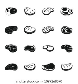 Steak dinner grilled beef icons set. Simple illustration of 16 steak dinner grilled beef vector icons for web