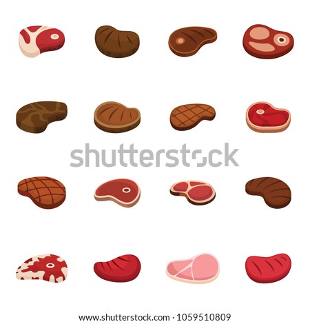 Steak dinner grilled beef icons set. Flat illustration of 16 steak dinner grilled beef vector icons for web