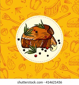 Steak. Steak is drawn. Grill. Hand drawn vector illustration.