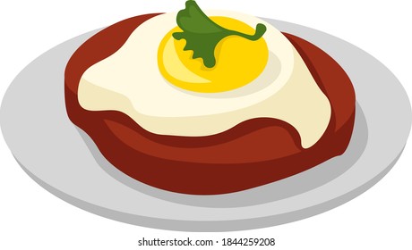 Steak and eggs, illustration, vector on white background