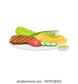 Steak European Cuisine Food Menu Item Detailed Illustration