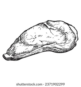 Steak fillet hand drawn lamb, beef or pork meat vector illustration on isolated background. Sketch with engraving of meaty product for menu, print, logo, card. Healthy protein food, gastronomy