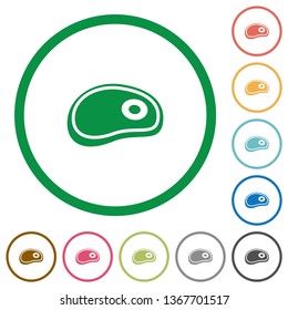 Steak flat color icons in round outlines on white background