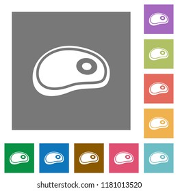 Steak flat icons on simple color square backgrounds