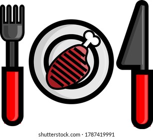 Steak With Fork And Knife Vector Illustration