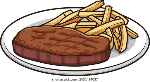 Steak and french fries vector illustration