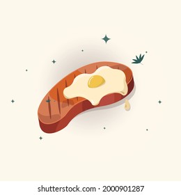 steak and fried egg illustration. grilled beef steak meet. suitable for any business related to grilled steak, fast food restaurants, Korean food, Japanese, chinese food or any other business