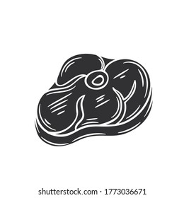 Icono de glifo de carne. Estilo de boceto de productos cárnicos con insignia vectorial para folletos, pancarta, menú de embalaje y mercado