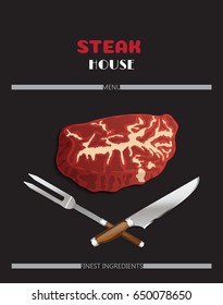 Steak and grill house menu, poster in a realistic style. Restaurant menu cover.