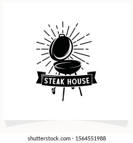 Steak Grill House Silhouette Logo Vector Template
