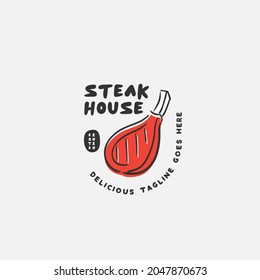 Steak Grill Logo design template. Badges and design elements for BBQ. Smoked steak vector illustration.