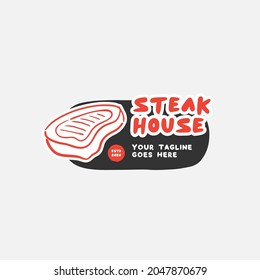Steak Grill Logo design template. Badges and design elements for BBQ. Smoked steak vector illustration.