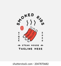 Steak Grill Logo design template. Badges and design elements for BBQ. Smoked steak vector illustration.