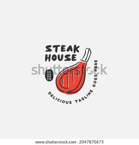 Steak Grill Logo design template. Badges and design elements for BBQ. Smoked steak vector illustration.
