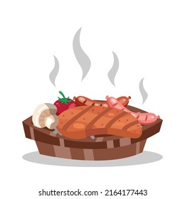 steak grill set complete with sausage, tomato and mushroom.
