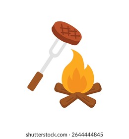 Steak Grilled On Campfire Cartoon Vector Illustration