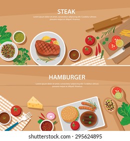 steak and hamburger banner flat design template