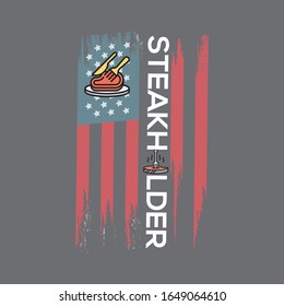 Steak Holder With American Flag Illustration - Modern Typography T Shirt Design