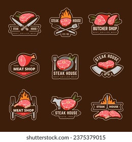 Steak house. Badges or logo set for premium meat market recent vector steak illustrations template