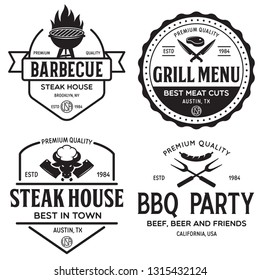 Steak House, barbecue, bbq party, restaurant logo templates. Collection elements for grill menu design. Vintage vector illustration.