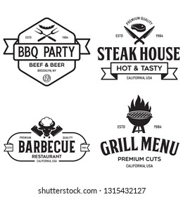 Steak House, barbecue, bbq party, restaurant logo templates. Collection elements for grill menu design. Vintage vector illustration.
