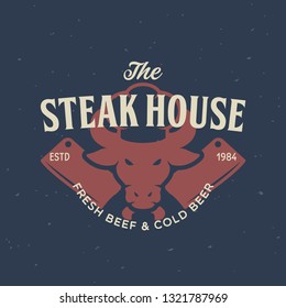 Steak House, barbecue, bbq party, restaurant logo template. Collection elements for grill menu design. Vintage vector illustration.