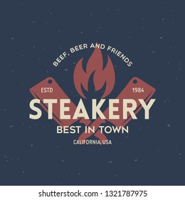 Steak House, barbecue, bbq party, restaurant logo template. Collection elements for grill menu design. Vintage vector illustration.