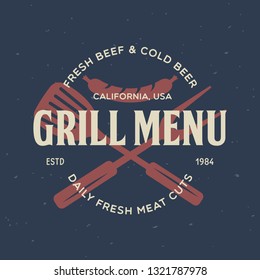 Steak House, barbecue, bbq party, restaurant logo template. Collection elements for grill menu design. Vintage vector illustration.