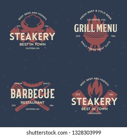 Steak House, barbecue, bbq party, restaurant logo templates. Collection elements for grill menu design. Vintage vector illustration.