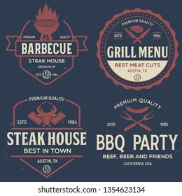 Steak House, barbecue, bbq party, restaurant logo templates. Collection elements for grill menu design. Vintage vector illustration.