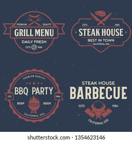 Steak House, barbecue, bbq party, restaurant logo templates. Collection elements for grill menu design. Vintage vector illustration.