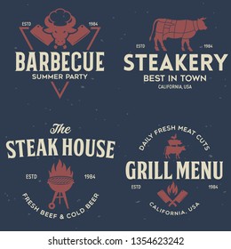 Steak House, barbecue, bbq party, restaurant logo templates. Collection elements for grill menu design. Vintage vector illustration.