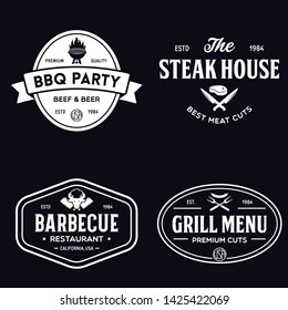 Steak House, barbecue, bbq party, restaurant logo templates. Collection elements for grill menu design. Vintage vector illustration.