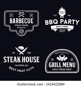 Steak House, barbecue, bbq party, restaurant logo templates. Collection elements for grill menu design. Vintage vector illustration.
