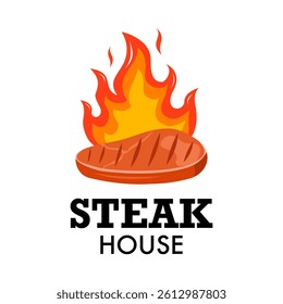 Steak House, barbecue restaurant logo, poster. Fire grill food.