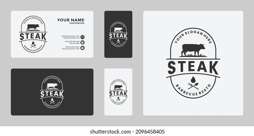 steak house, beef steak, fresh meat logo design for restaurant, ranch cow