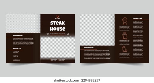 Plantilla de folleto biplida de Steak House. Un diseño bidireccional limpio, moderno y de alta calidad. Folleto de plantillas editable y personalizado