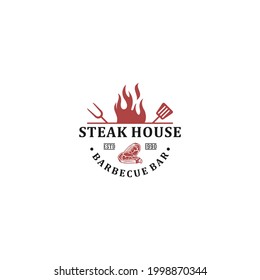 Steak House or Butcher Shop Vintage Typographic Labels, Emblems, Logo Templates. in white background