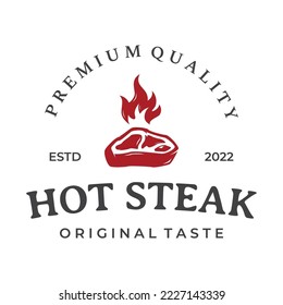 Steak house or fresh meat vintage logo.Premium quality grilled meat.Typography Badge for retro restaurant, bar and cafe.