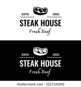 Steak house or fresh meat vintage logo.Premium quality grilled meat.Typography Badge for retro restaurant, bar and cafe.