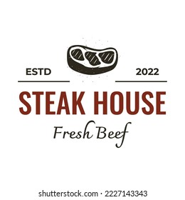 Steak house or fresh meat vintage logo.Premium quality grilled meat.Typography Badge for retro restaurant, bar and cafe.