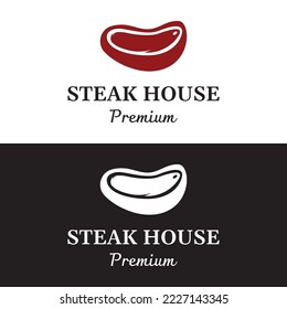 Steak house or fresh meat vintage logo.Premium quality grilled meat.Typography Badge for retro restaurant, bar and cafe.